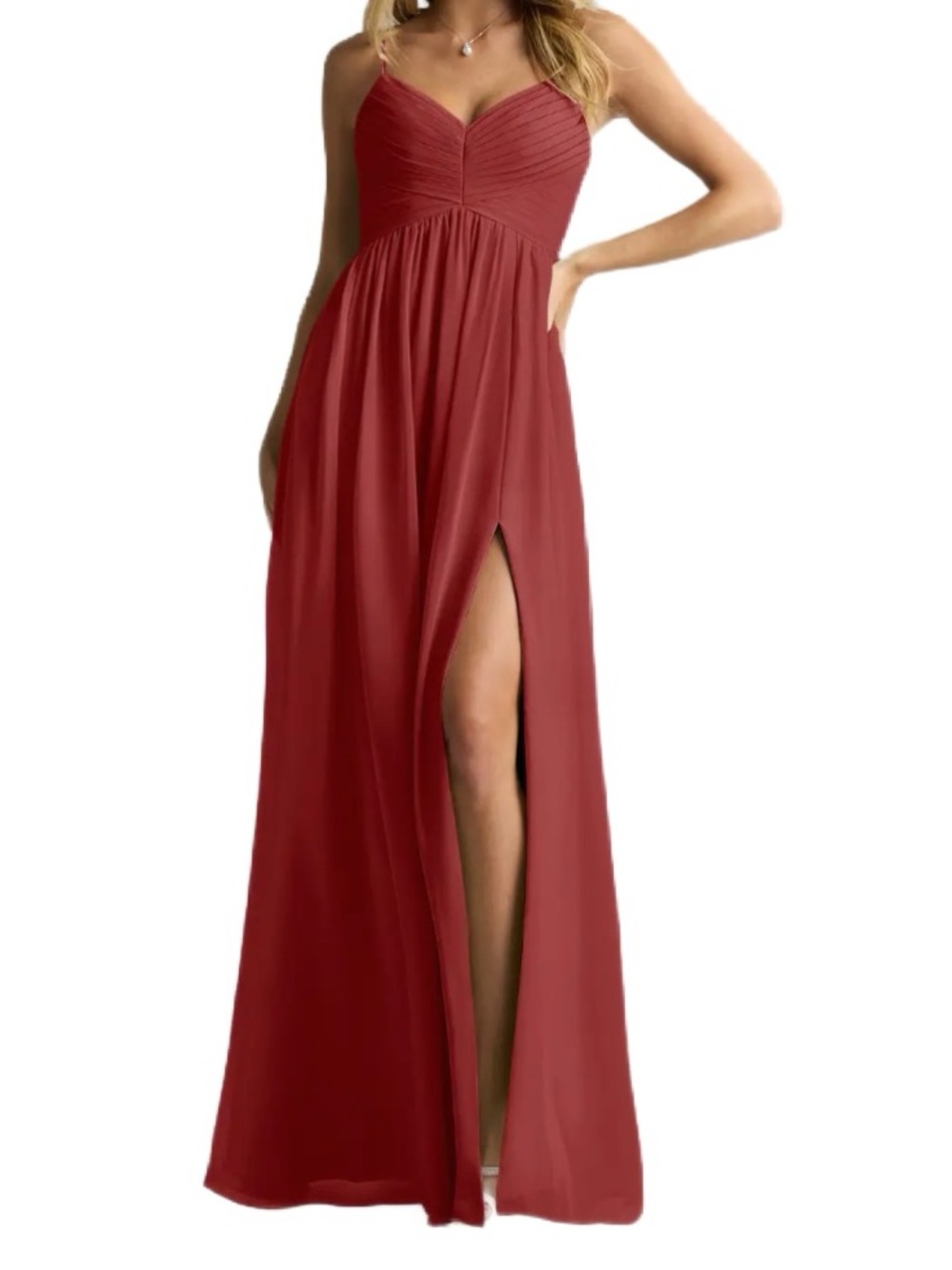 Azazie Pomegranate Red Spaghetti-Strap Maxi Dress with High Slit Size 10